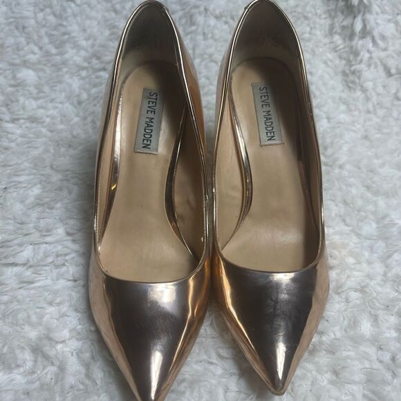 Steve Madden Daisie Rose Gold Patent faux leather slip on heels pointed toeSZ7.5 - Picture 5 of 13